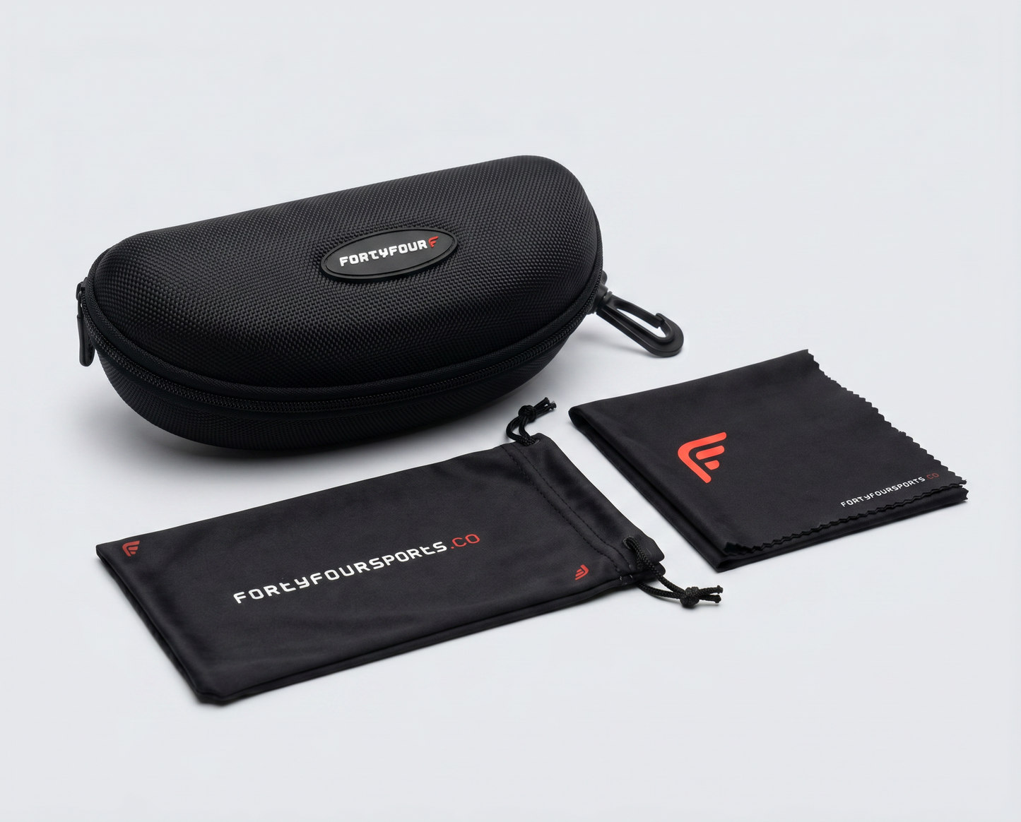 Included accessories – FortyFour hard case, microfiber pouch and cleaning cloth