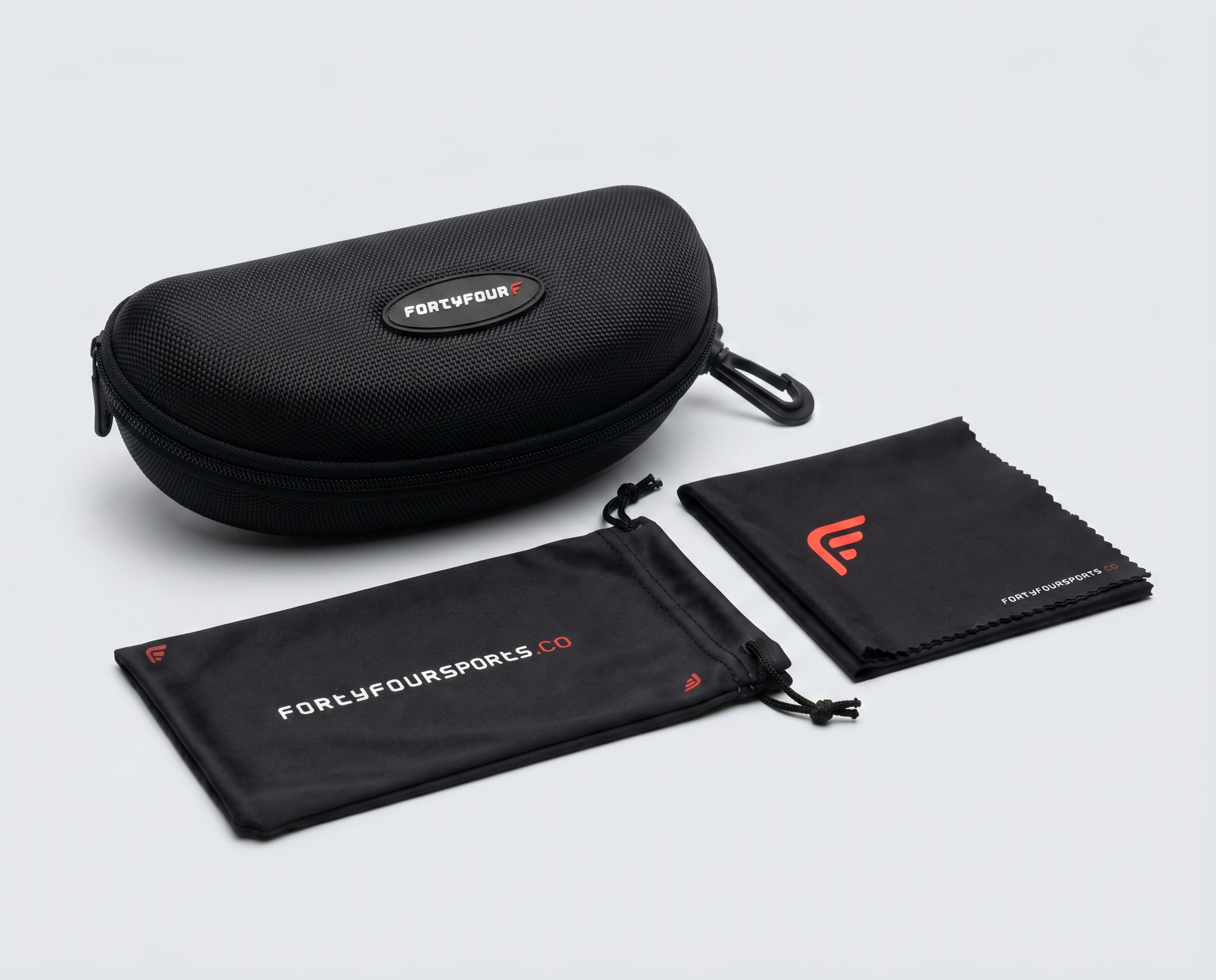 Included accessories – FortyFour hard case, microfiber pouch and cleaning cloth