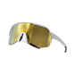 FortyFour Aura Sunglasses – side profile, white frame with gold mirror lens
