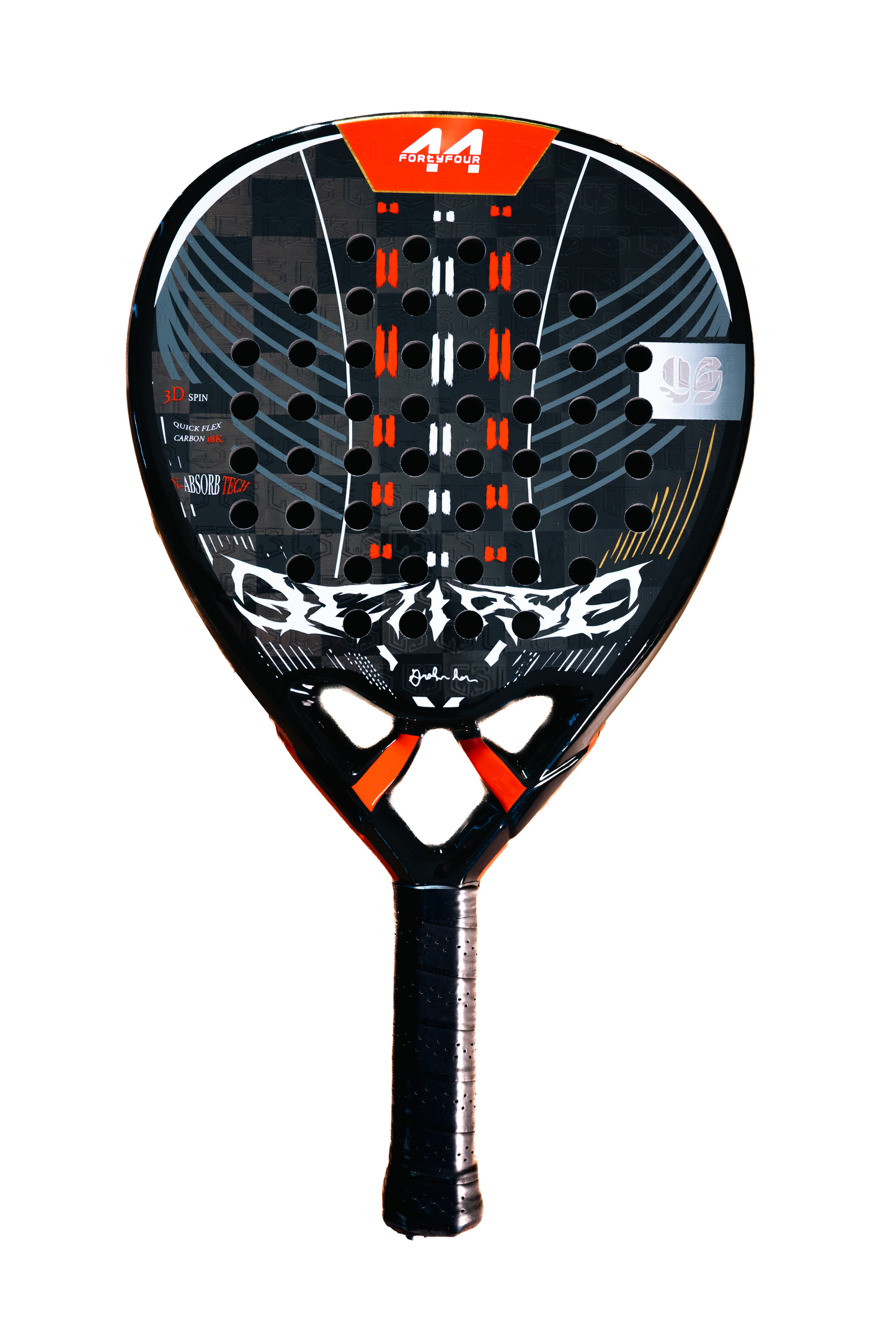Fortyfour Eclipse Pro 24K carbon fiber teardrop padel racket with 3D spin texture and EVA sandwich core
