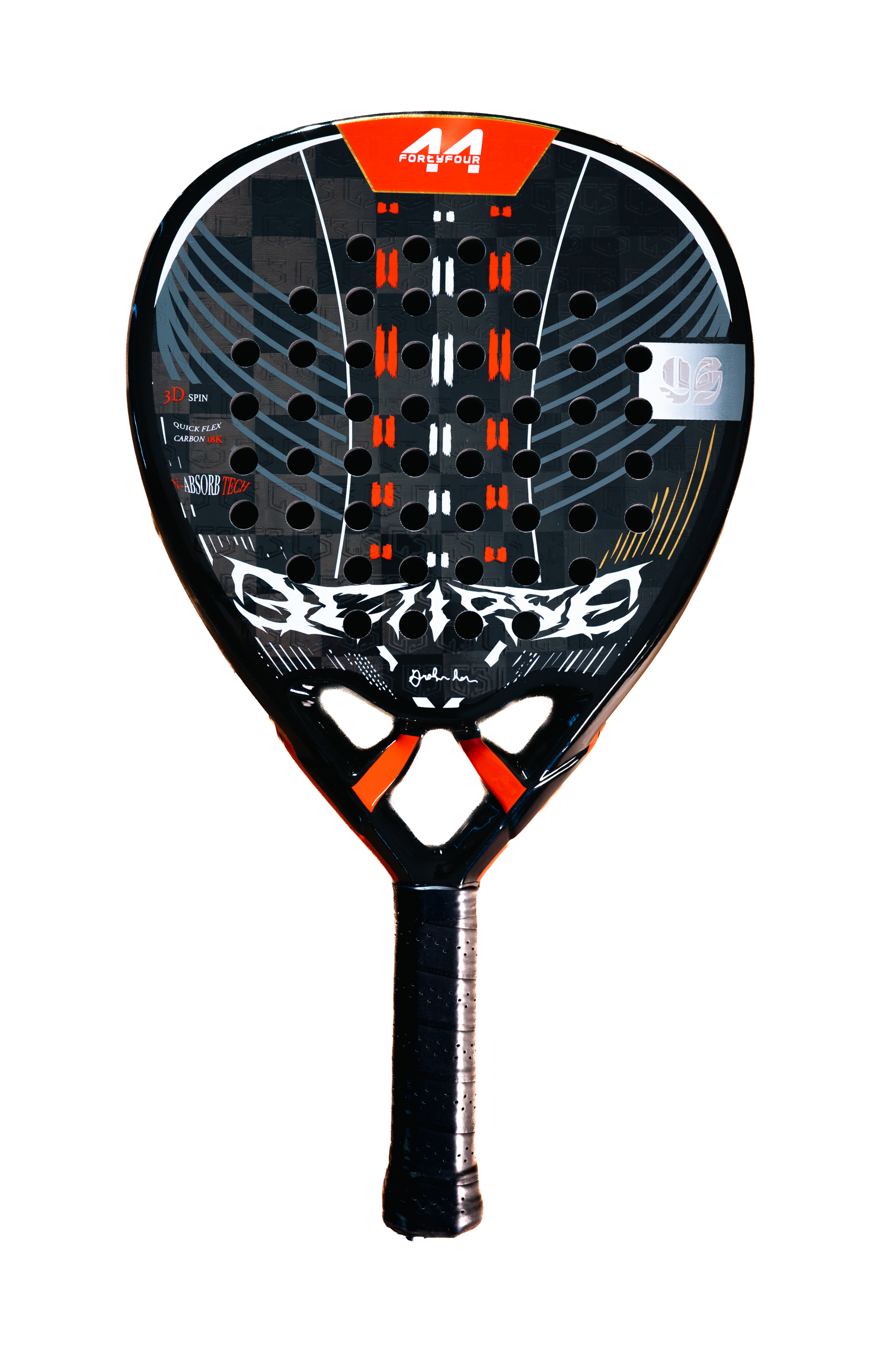 Fortyfour Eclipse Pro 24K carbon fiber teardrop padel racket with 3D spin texture and EVA sandwich core