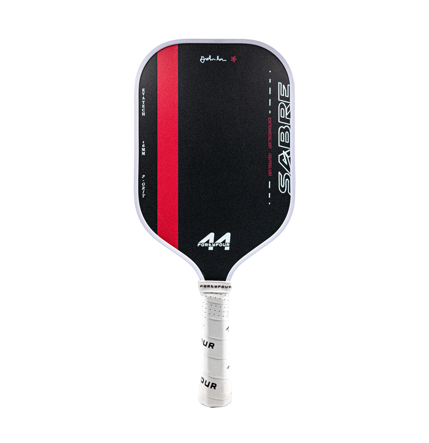 Fortyfour Sabre full foam core T700 carbon fiber pickleball paddle front view showing paint grit surface treatment