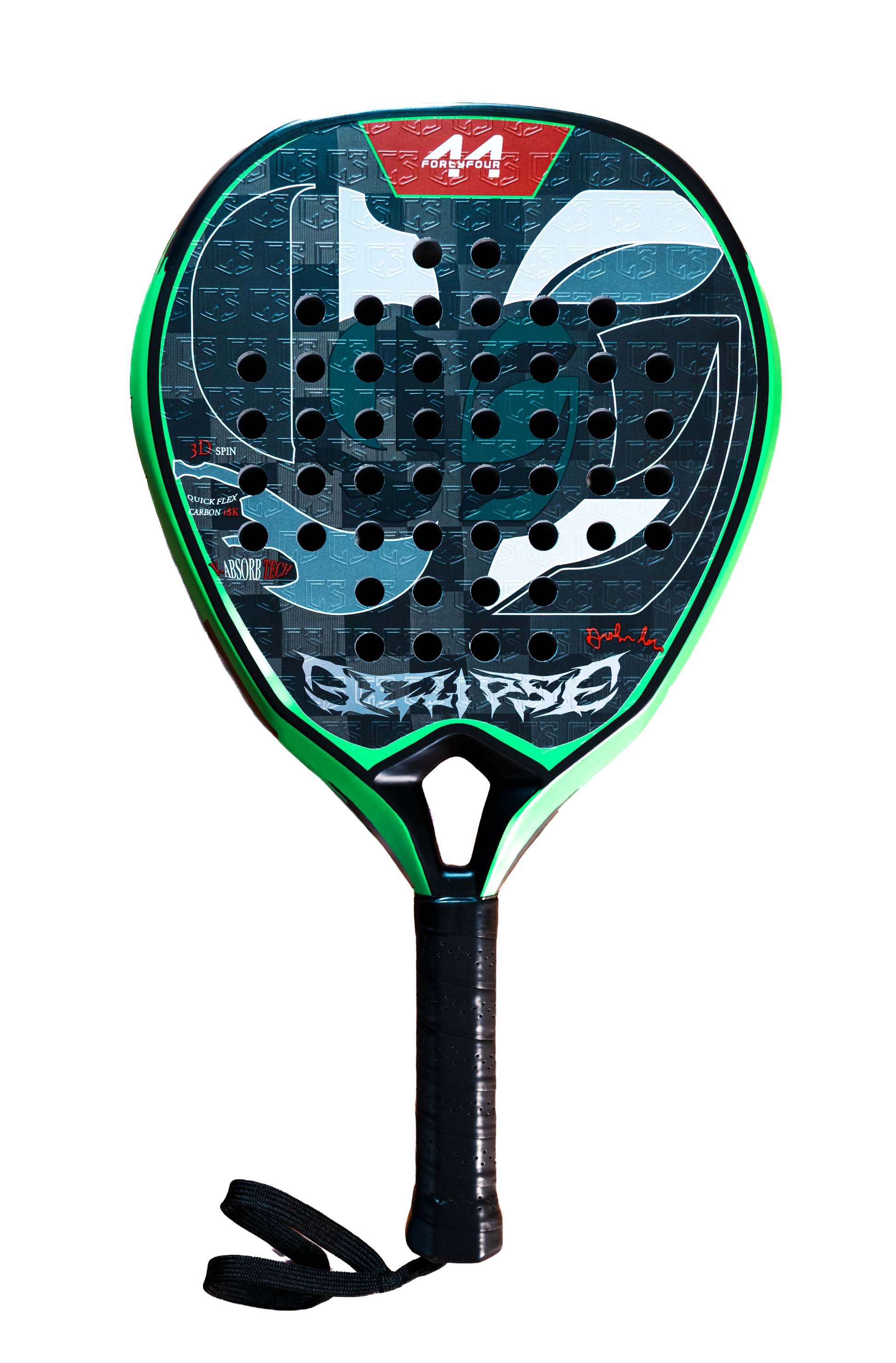 Fortyfour Venum Pro Eclipse Series 24K carbon fiber diamond shape padel racket with 3D spin texture and EVA sandwich core