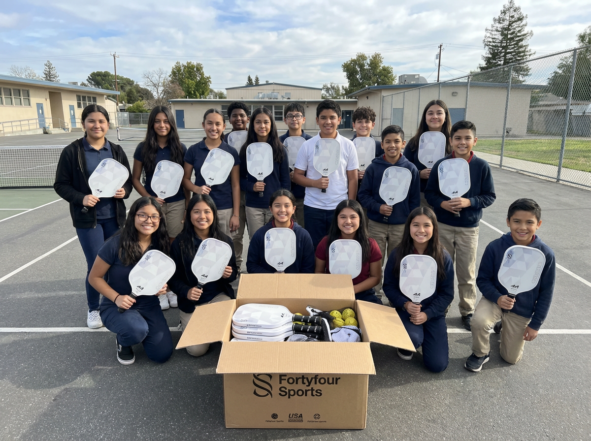 school student receiving wholesale bulk pickleball equipment.