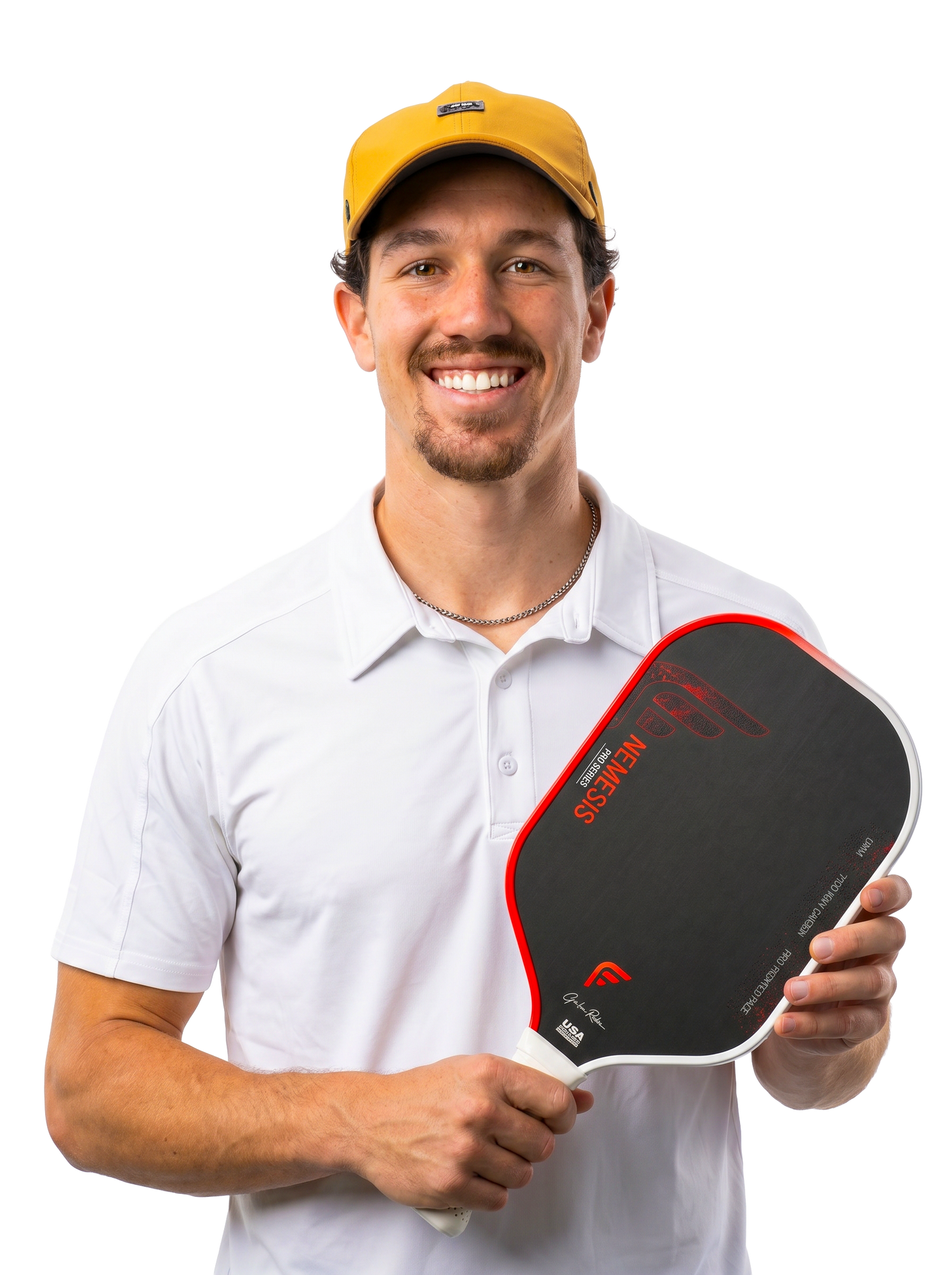 Fortyfour's founder ,Grahm Rubin, holding a pickleball paddle with a white background