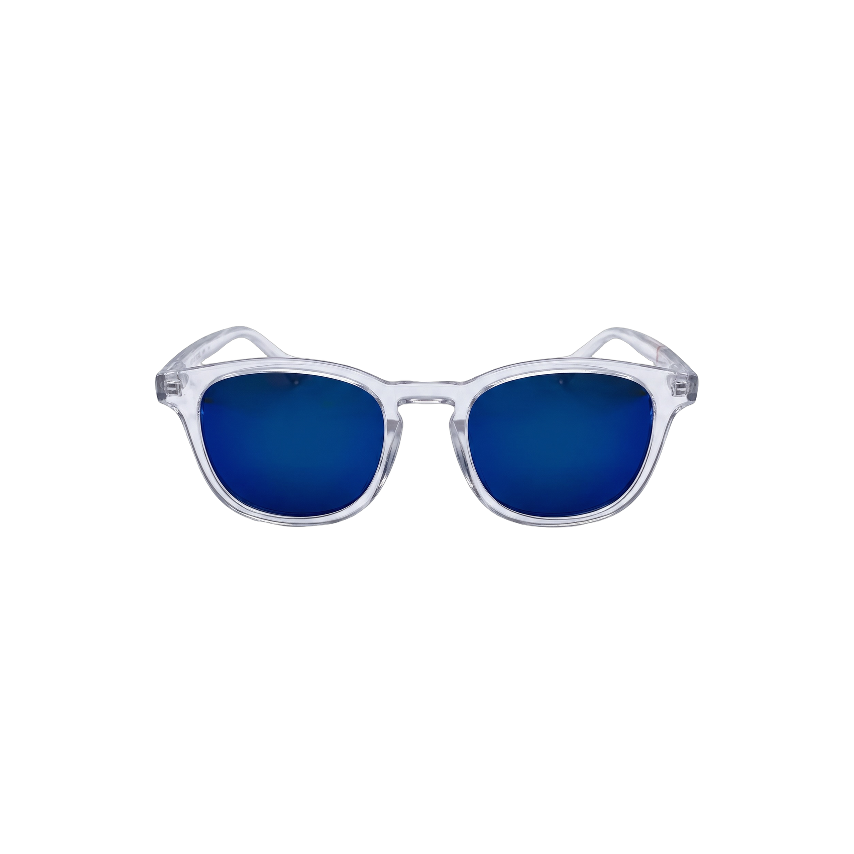 FortyFour Shades – front view, crystal clear frame with blue polarized lens